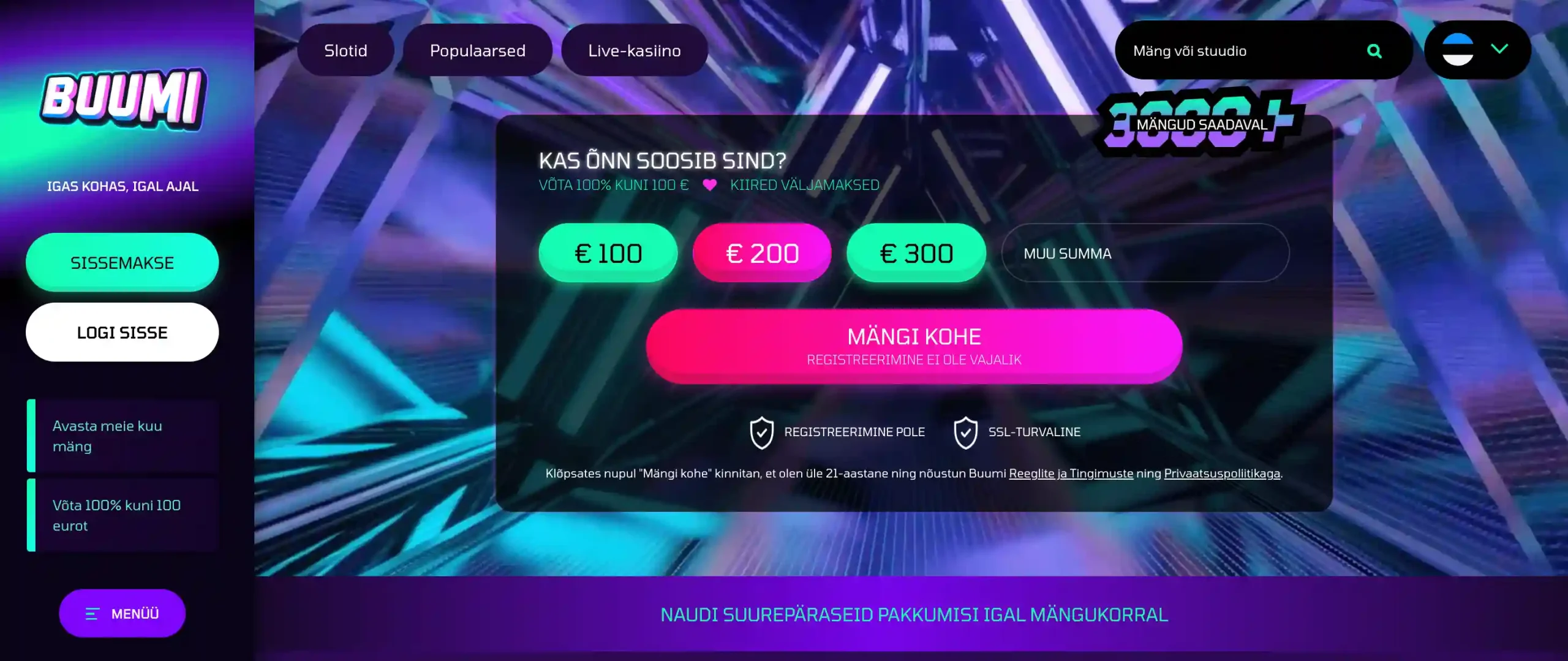 Mängi Buumi online pärisraha eest Buumi Casino.